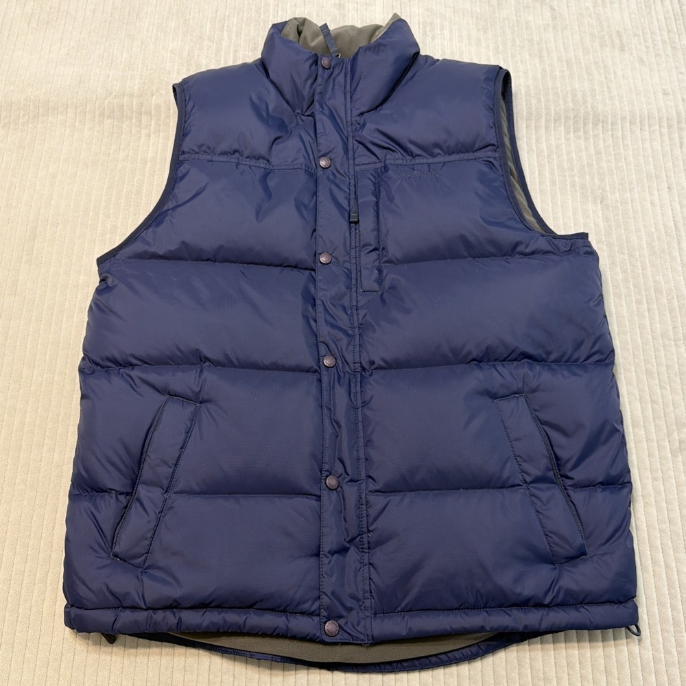 L.L. Bean Mens Large Tall Navy Blue Goose Down Zip Up Vest